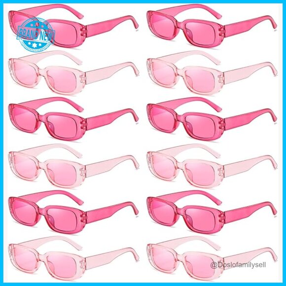 Retro Rectangle Sunglasses Set 12 Pack Y2K Trendy UV Protection Party Wear main image 7
